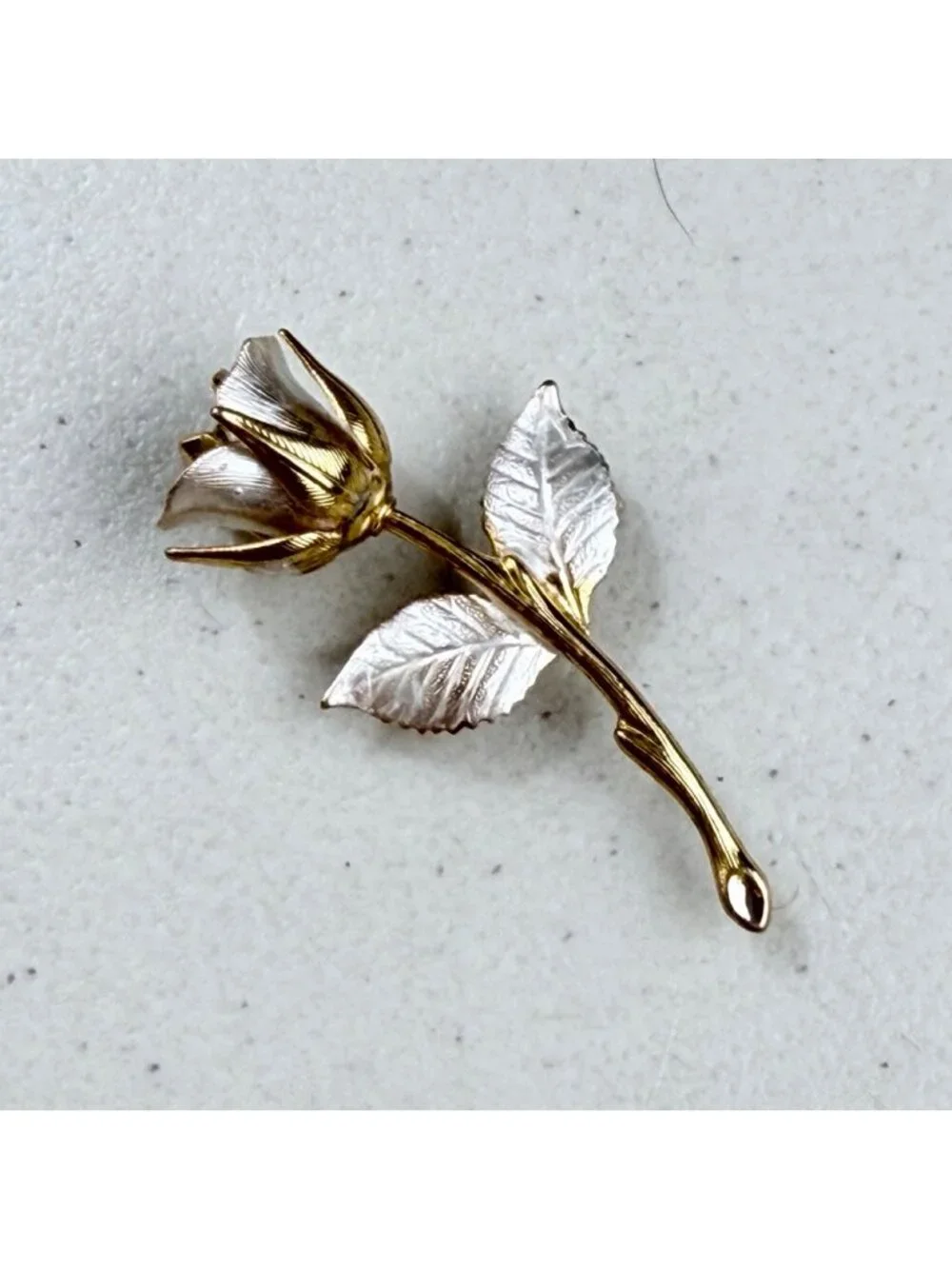 Vintage Rose Brooch 1970s Gold/Silver Tone Metal 3D Flower Pin Botanical Garden